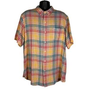 Chaps Seacoast Wash Short Sleeve Plaid Multi Shirt Linen‎ Blend Men's Size XXL